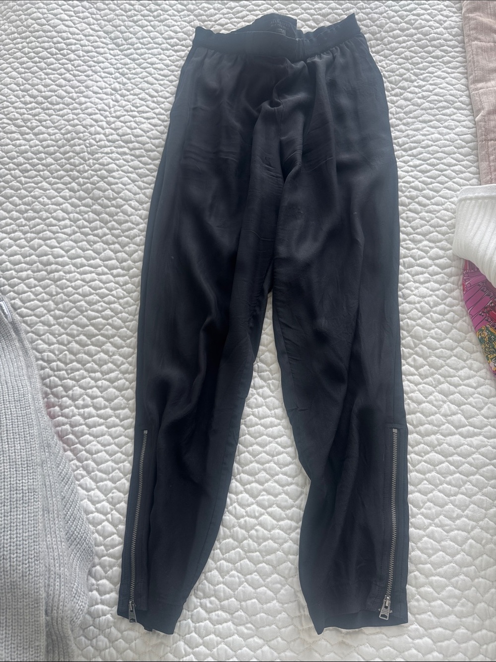 AllSaints Black Zip-Hem Silk Blend Pants